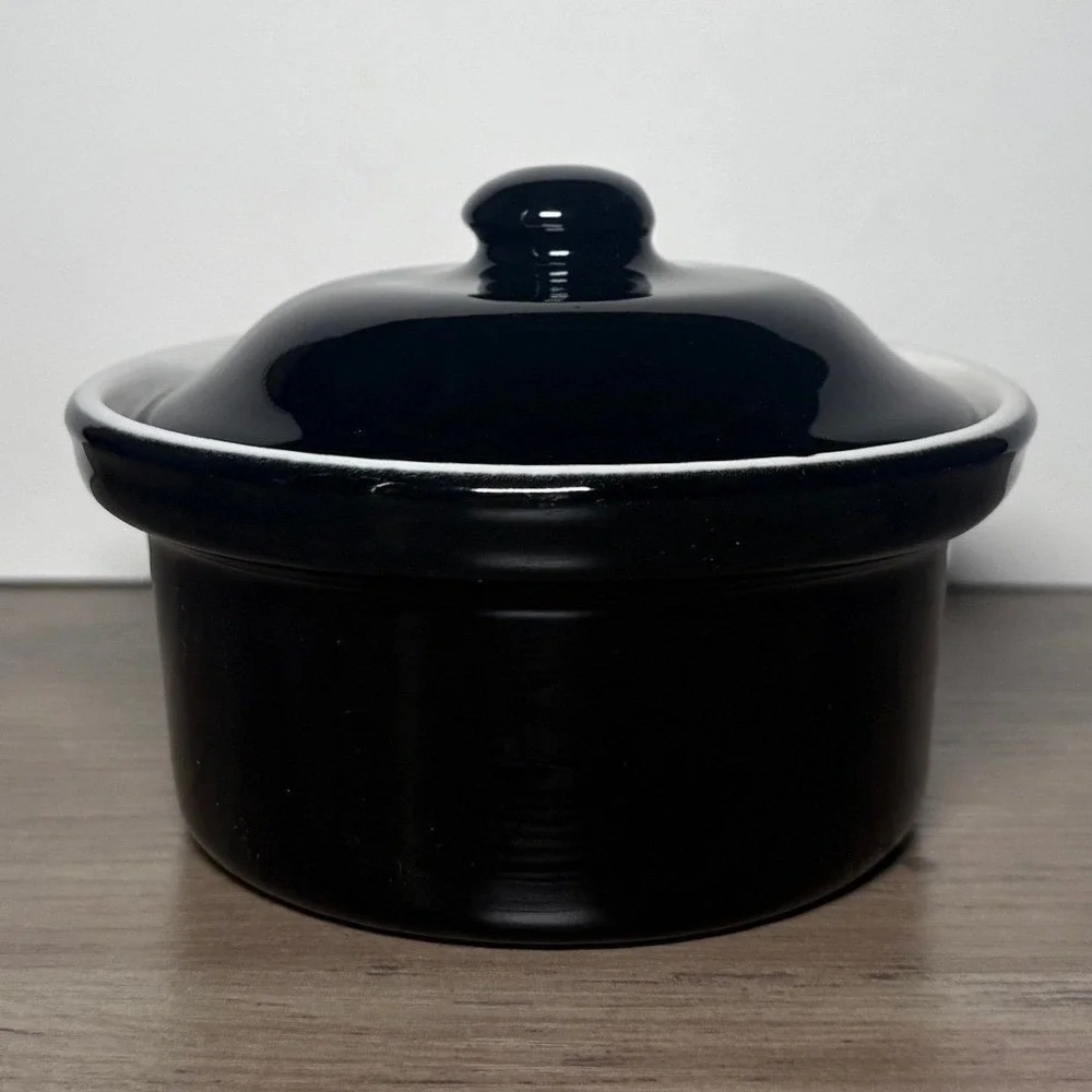 Vintage Chefsware #110 Au Gratin Baking Dish Black White Lid USA